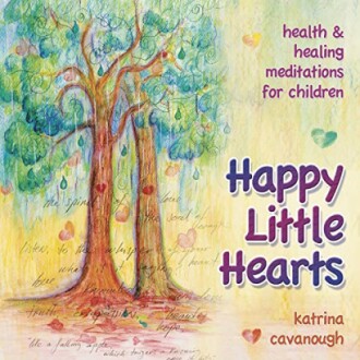 Cover of 'Happy Little Hearts' book with colorful tree illustration.